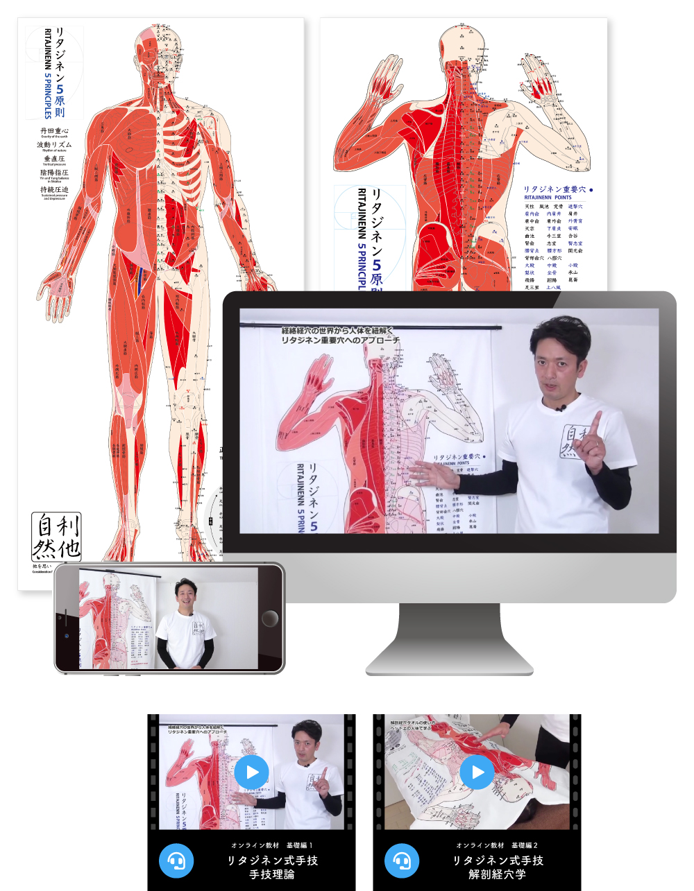 解剖経穴タオル 前後面2枚＋オンライン教材(基礎編2本)セット